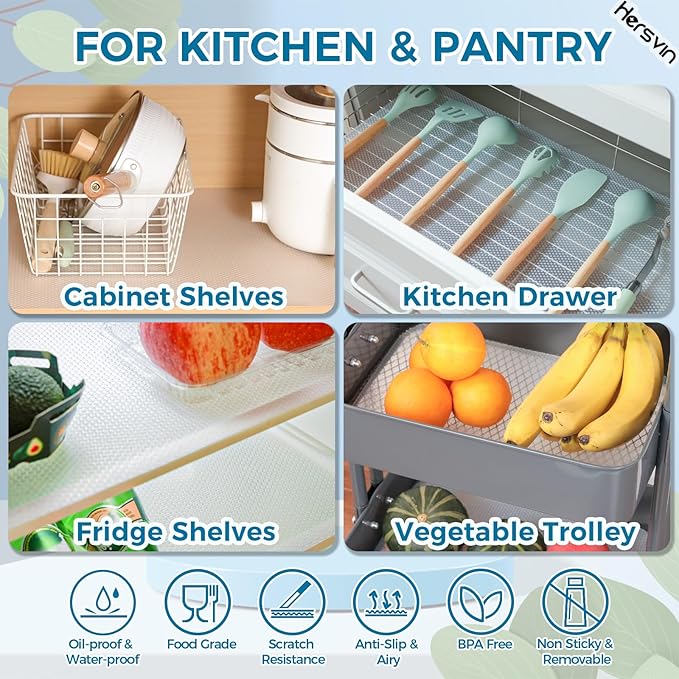 Hersvin Shelf Liner, 26 in x20 ft Non-Adhesive Drawer Liners EVA Kitchen Cupboard Cabinet Covering Undersink Mat Washable Fridge Lining Paper for Home Office (Clear/Dot) - Image 7