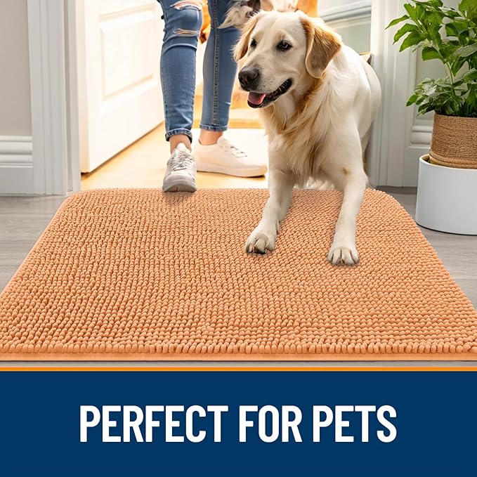 OLANLY Dog Door Mat for Muddy Paws 47x20, Absorbs Moisture and Dirt, Absorbent Non-Slip Washable Doormat, Quick Dry Chenille Mud Mat for Dogs, Entry Indoor Entryway Carpet for Inside Floor, Orange - Image 6