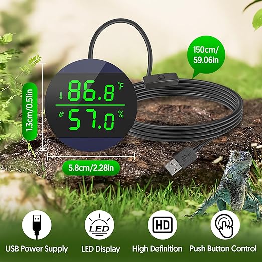 QZQ Reptile Thermometer and Humidity Gauge, LED Digital Thermometer Hydrometer, Reptile Tank Accessories for Bearded Dragon, Crested Gecko, Snake, Lizard, USB Power Supply (2 Pack Blue) - Image 6