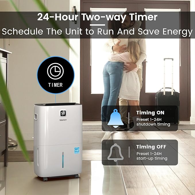 Yaufey 150 Pints Energy Star Dehumidifier for Home, Basement and Large Room up to 7000 Sq. Ft., with Drain Hose, Timer, Intelligent Humidity Control and Large Water Tank - Image 6