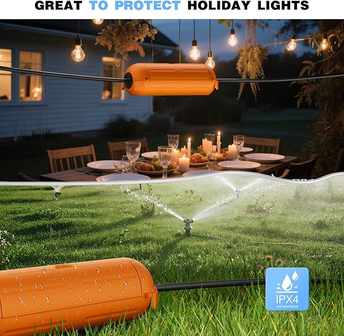 Flemoon [3 Pack] Outdoor Extension Cord Safety Cover with Waterproof Seal, Weatherproof Electrical Connection Box to Protect Outdoor Outlet, Plug, Socket, Christmas Holiday Decoration Light, Orange - Image 6