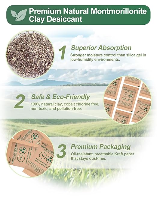 100 Gram (15 Pack) Kraft Clay Desiccants Packs, Premium Food Grade Desiccant - Rechargeable Moisture Absorbers for Food Storage, Electronics, 3D Filament & Safes - Image 5