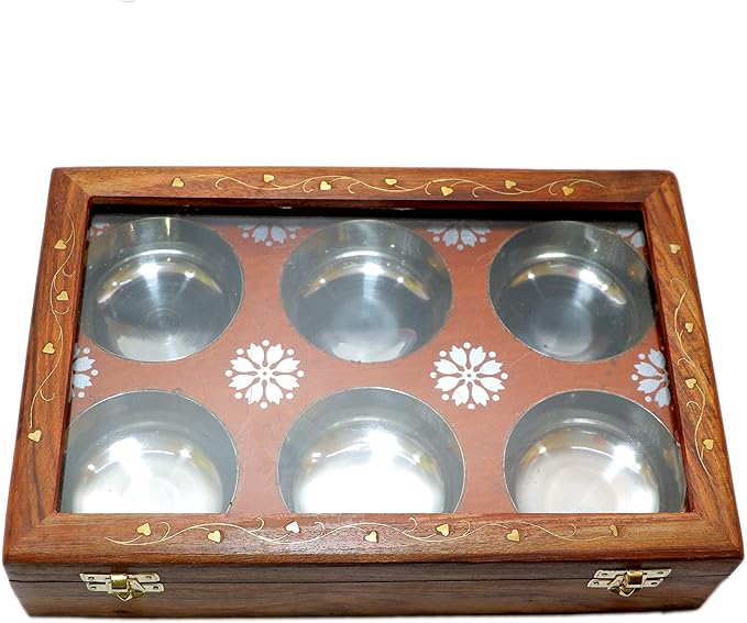 Wooden Spice Box Multipurpose Utility Table Top Glass Top Masala Dabba Containers Jars Cum Kitchen & Dry Fruit Box - Image 7