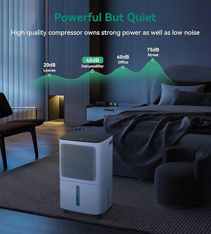 2500 Sq.Ft Dehumidifier for Basement with Drain Hose Max 34 Pints, VEAGASO Dehumidifiers for Home, Large Room, Bathroom, Bedroom, Three Modes, Intelligent Humidity Control, Dry Clothes, 24HR Timer - Image 5