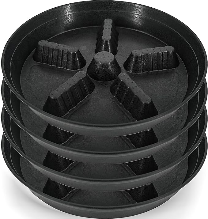 4 Pack Plant Saucer 14 inch, Plastic Plant Saucers for Indoors, Raised Middle Plant Trays for Pots, Water Tray for Plants, Plant Stand Water Catcher Tray, Pot Saucers for Plants by Unknown