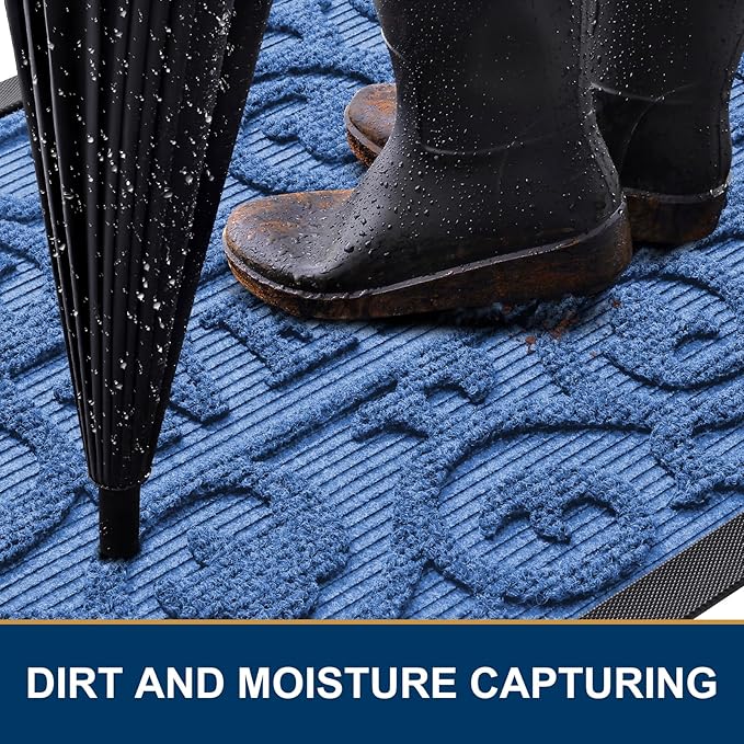 Smiry Welcome Door Mat Outside Entrance, Heavy Duty Trap Dirt and Moisture Easy Clean Low Profile Patio Porch Indoor Outdoor Front Doormat for Entry, 35x23 Inch, Blue - Image 3