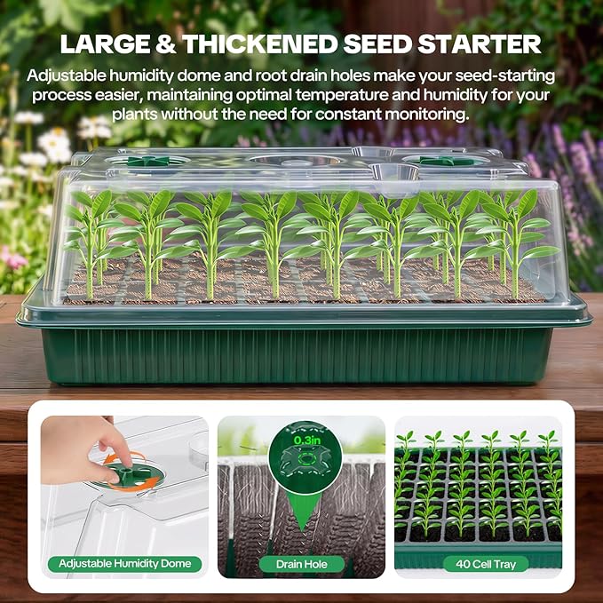 Seed Starter Tray with Grow Light & Heating Mat, 68℉-113℉ Adjustable, 40-Cell Seed Starter Kit with Humidity Dome, Reusable Seed Starter for Indoor Planting Seeds - Image 2