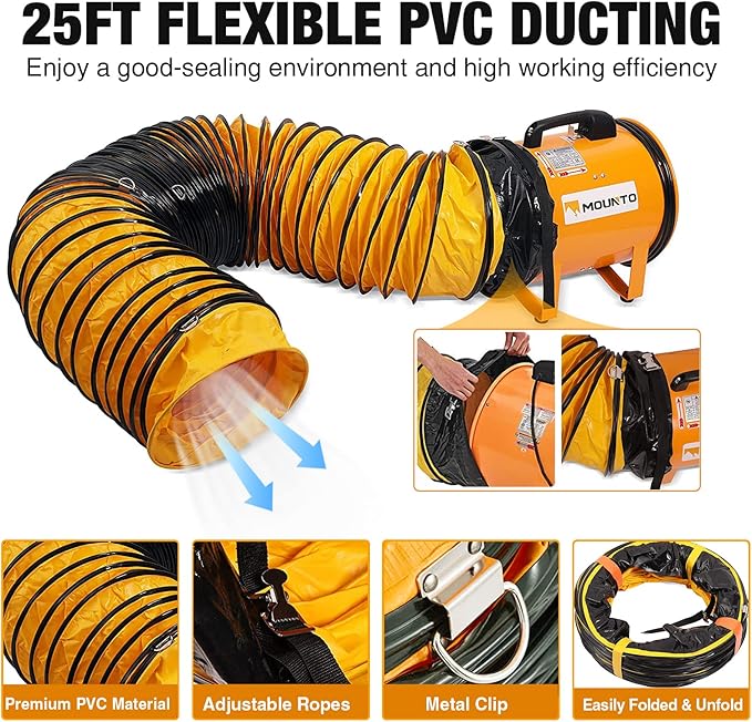 MOUNTO COMBO Heavy Duty Cylinder Fan with 25-foot Vinyl Hose (8inch) - Image 3