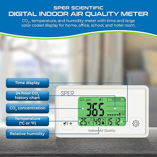 Sper Scientific Indoor Air Quality Monitor with Color Coded Display | Model 800052 - Image 2