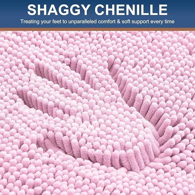 Smiry Luxury Chenille Bathroom Rugs 44x24, Extra Soft and Absorbent Shaggy Bath Mat, Machine Washable, Non-Slip Plush Carpet Runner for Tub, Shower, and Floor, Home Decor Accessories, Pink - Image 3