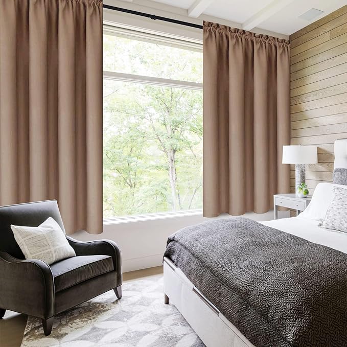 DWCN Blackout Curtains Room Darkening Thermal Insulated Bedroom Curtains Window Curtain Panels, 42 x 54 inches Long, Set of 2 Khaki Rod Pocket Drapes - Image 2