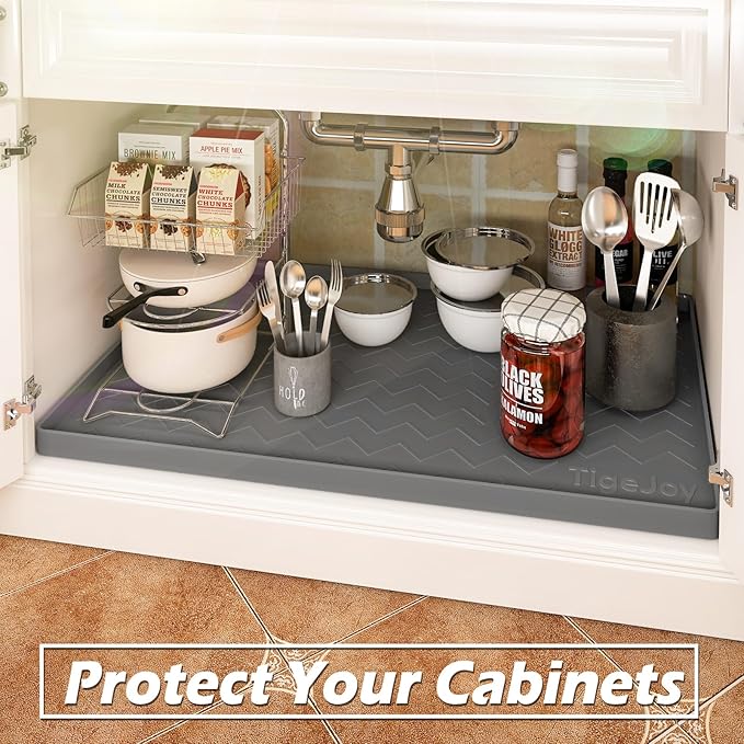 TigeJoy 28" x 22" Under Sink Mats for Kitchen Waterproof, Leak-Proof Silicone Mat Sink Protector and Cabinet Liner, Kitchen Essentials Organizer and Storage, Boot or Shoe Tray, Pet Feeding Mat - Image 5