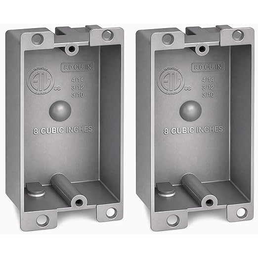 (2 Pack) Plastic Electrical Box, Shallow Remodel Box, 8 Cubic Inch Grey Outlet Box, Single Gang Old Work Junction Box, Length 4.25'', Width 2.4'', Depth 1.24'', Solid PVC Construction, ETL Listed by AirmontProducts