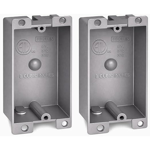 (2 Pack) Plastic Electrical Box, Shallow Remodel Box, 8 Cubic Inch Grey Outlet Box, Single Gang Old Work Junction Box, Length 4.25'', Width 2.4'', Depth 1.24'', Solid PVC Construction, ETL Listed by AirmontProducts