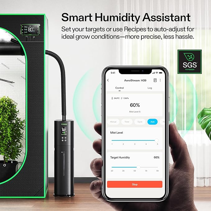 VIVOSUN AeroStream H09 Intelligent Wi-Fi Humidifier, 2.38 Gal / 9 L Humidifier with Temp & Humidity Probe, Smart Remote Control, Designed for Growers - Image 6