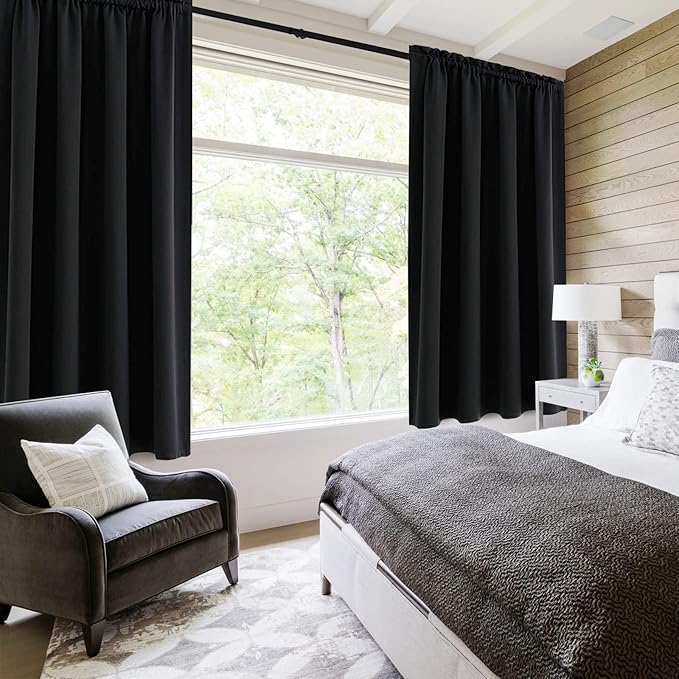 DWCN Blackout Curtains Room Darkening Thermal Insulated Bedroom Curtains Window Curtain Panels, 52 x 45 inches Long, Set of 2 Black Rod Pocket Drapes - Image 2