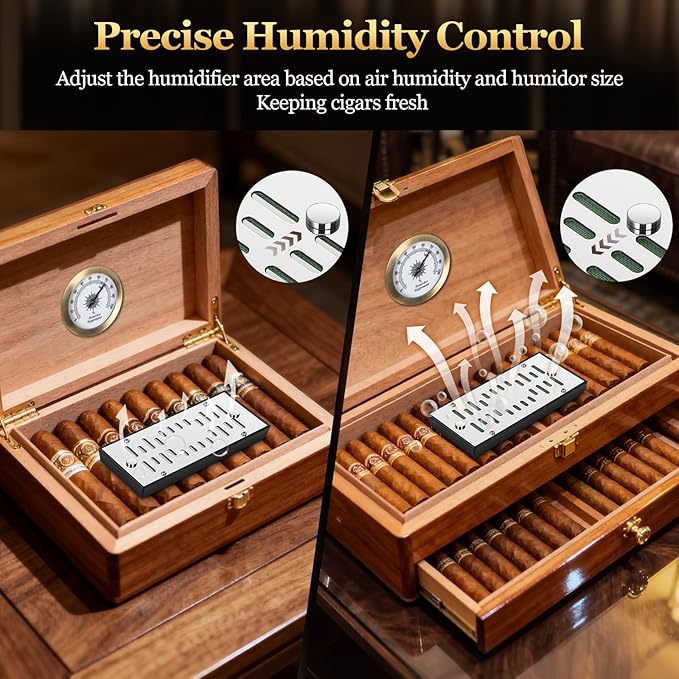 High-end Cigar Humidifier, Rectangular Cigar Humidifier Regulator with Manual Humidity Control Function, Cigar's Guardian Expert to Keep Cigars Fresh (Silver) - Image 3