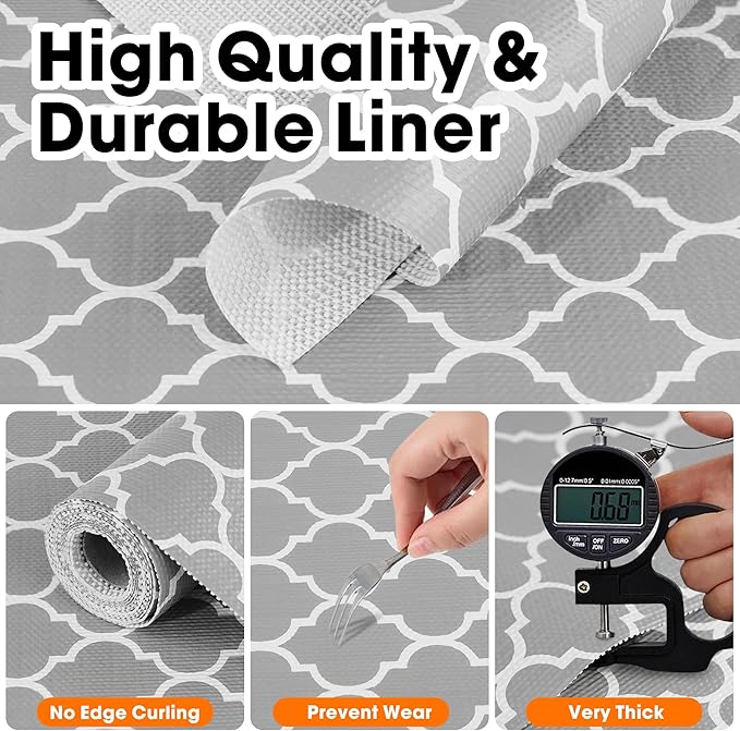 Shelf Liner for Kitchen Cabinets Non-Adhesive 12in X 10FT Cabinet Liners for Shelves Waterproof Thick Strong Grip Non Slip Drawer Liner Contact Paper for Cupboard Easy to Clean,Gray Lantern - Image 5