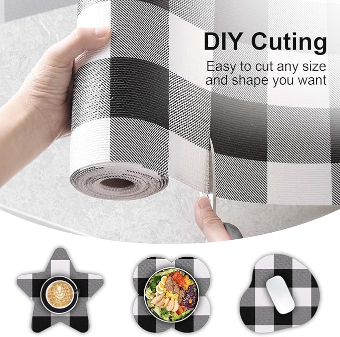 Shelf Drawer Liner for Kitchen Cabinets Non-Adhesive Non-Slip, Hide Stains & Scratches, Strong Grip Thickened Gingham Cabinet Liners for Shelves, Dresser, Cupboard, Pantry, Black/White, 23.6In x 30FT - Image 7