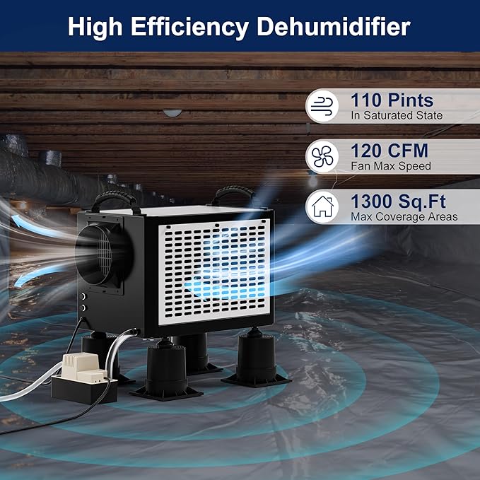Crawl Space Dehumidifier with Drain Hose, Industry Water Damage Restoration, Auto Defrost, Memory Starting, Remote Control, CSA Listed, 110 Pints Commercial Dehumidifier for Warehouse Whole House - Image 3