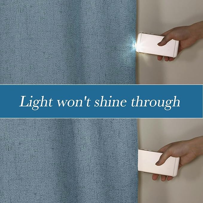 H.VERSAILTEX Linen Blackout Curtains Durable Thick Textured Linen Look 100% Blackout Patio Door Curtain Anti Rust Grommet Extra Wide Sliding Door Curtain Panel, W100 x L96 inch - Stone Blue - Image 3