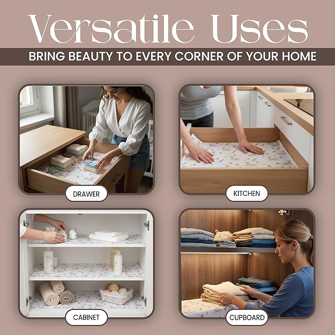 8X Non Scented Drawer Liners for Dresser - Double-Sided Pattern Non Adhesive Shelf Liner - Woodland Theme Lining Paper for Drawers for Baby Furniture - Cabinet Paper Drawer Liner is Ideal Winter Gift - Image 6