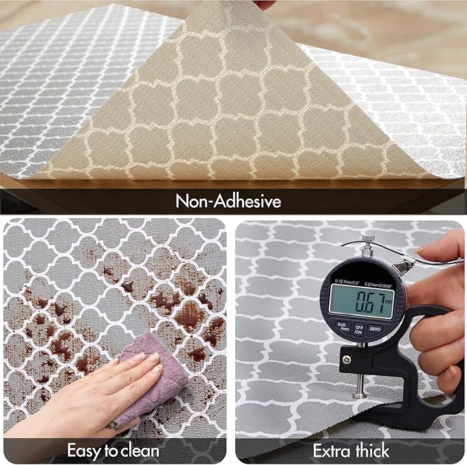 Viseeko Shelf and Drawer Liner for Kitchen Cabinet, Non-Adhesive Cabinet Liners for Shelves, Strong Grip Shelf Paper Non-Slip Waterproof Easy to Cut for Dresser Cupboard, Quatrefoil, 18 in x 20 ft - Image 4