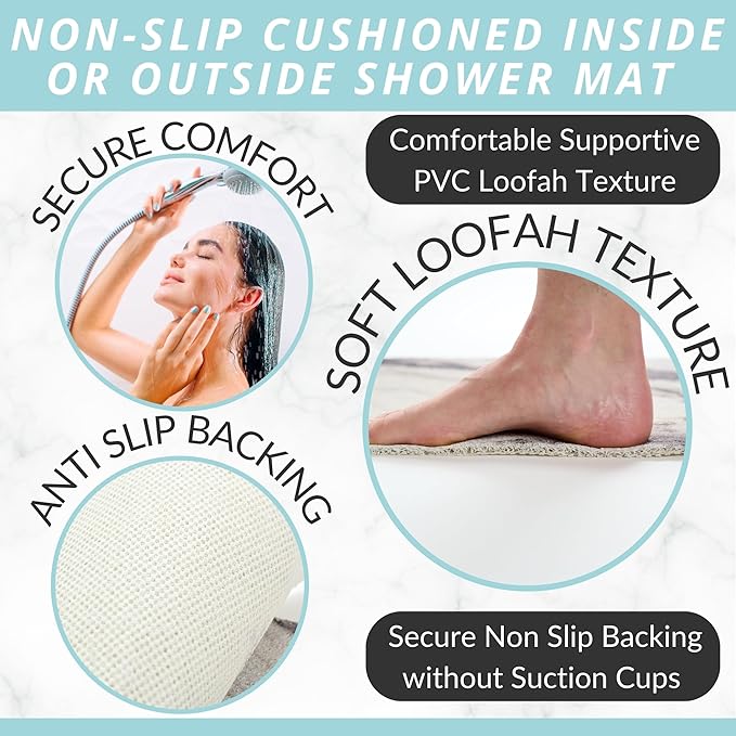 Non Slip Bathtub Mat Shower Mat for Tub - Loofah Bath Mats for Bathroom - 40x16 Bathtub Floor Mat - Textured Anti Slip Bath Mat Without Suction Cups - Secure Mat for Wet Areas (40x16 Marble Gray) - Image 2