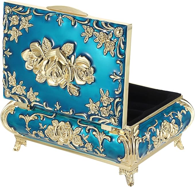Hipiwe Metal Decorative Jewelry Box Vintage Treasure Chest Case Ornate Trinket Organizer Earrings Necklace Bracelet Storage Box Ring Holder Keepsake Box for Women - Image 7