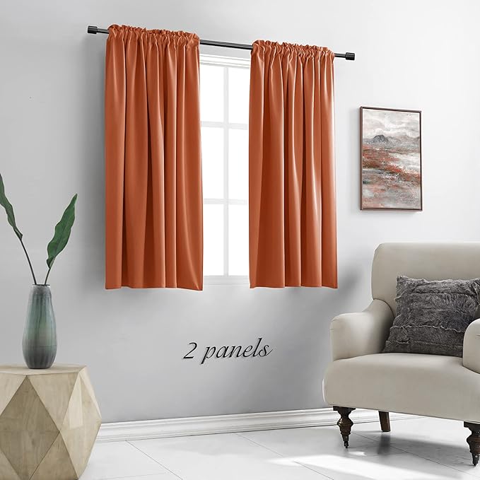 DONREN Burnt Orange Blackout Curtain Drapes for Bedroom - 48 Inch Length Small Window Treatment Rod Pocket Curtain Drapes (Set of 2 Panels,52 W x 48 L) - Image 2