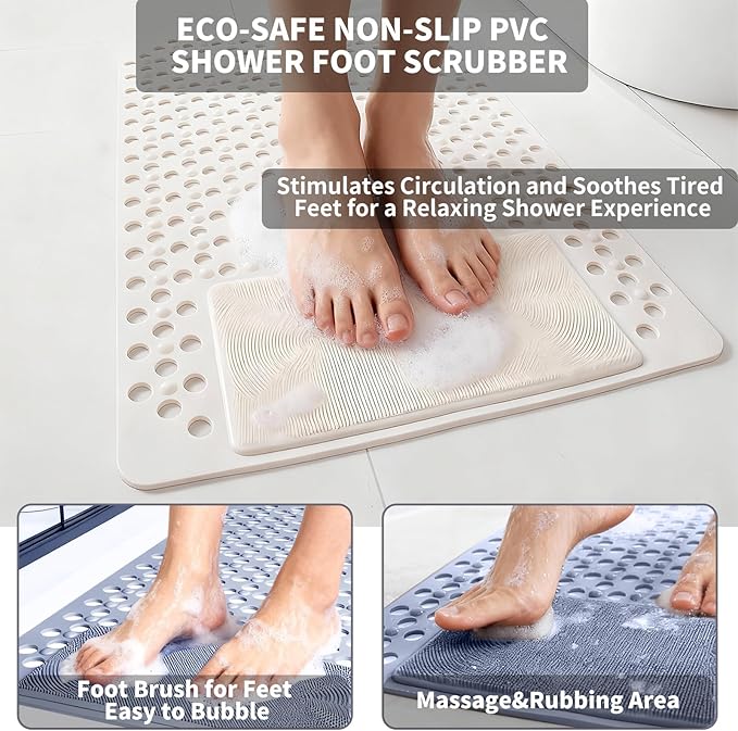 Bath Tub Shower Mat with Soft Shower Foot Scrubber Mat for Massage,Non Slip Bathtub Mat with Strong Suction Cups, Silicone Shower Foot Scrubber Mat (White, 27.5" X 15.7"(Rectangular)) - Image 4