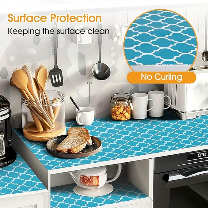 Shelf and Drawer Liner for Kitchen Cabinets Non-Adhesive, Strong Grip Non-Slip Thickened Cabinet Liners for Shelves, Waterproof Mats for Dresser Cupboard, Green/White, 12 in x 10 Feet - Image 3