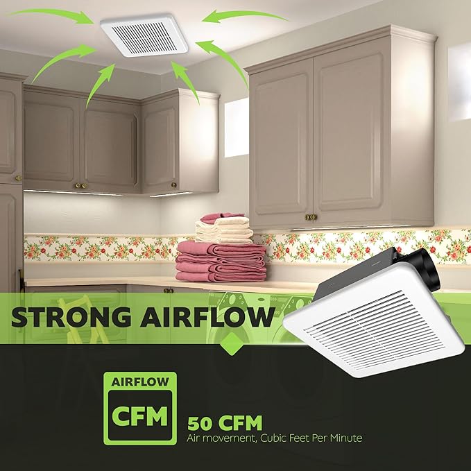 Homewerks 7114-02-HW DC Bathroom Fan 50-CFM 1.0 Sone White Ventilation Fan, Energy Star-Qualified with 3-inch Duct for 2x4 Construction - Image 7