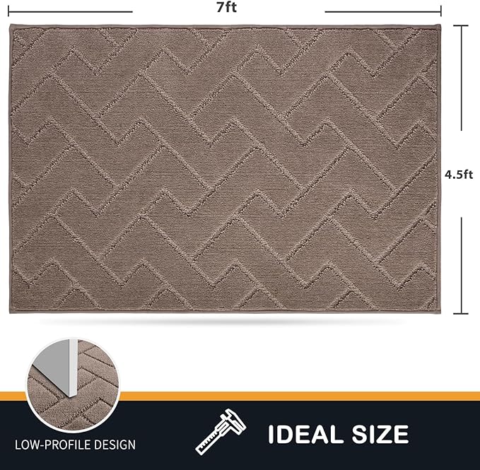 PURRUGS Easy Care Area Rug 4.5ft x 7ft, Non-Slip Machine Washable Entry Rug, Dog Door Mat, Stain Resistant Accent Rug for Hallway, Bedroom, Living Room and Mudroom, Grayish Brown - Image 2