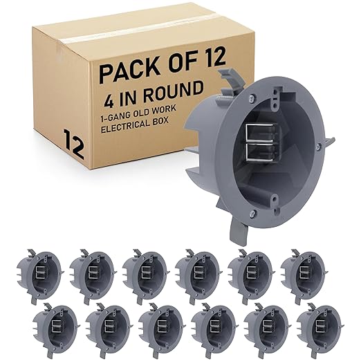 (Pack of 12) 4'' Old Work Round Electrical Box, One-Gang Grey PVC Junction Box, 18 Inch Capacity, Round Ceiling Remodel Box with Built-in Mounting Tabs, Three Mounting Wings, 2-Hour Fire Rated Walls by AirmontProducts