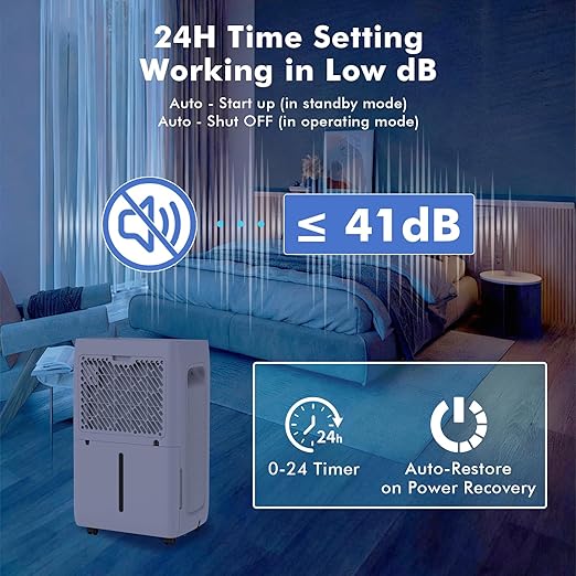 NEWBULIG 50Pints Dehumidifier with Drain Hose, 3,500 Sq.Ft Dehumidifier for Basement, 1.19 Gallon Tank, Low 41dB, Airflow Swing, Ideal Whole House Humidity Remover for Home, Bedroom & Bathroom - Image 4