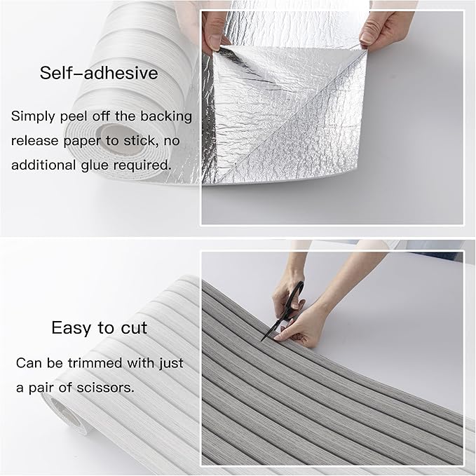 Peel and Stick PVC Slat Wall Panels, Wood Grain Self-Adhesive Soundproof Moisture-Resistant Paneling, 3D Faux Wood Panels for Bedroom Bathroom Walls & Ceilings 118"x15.75"(Gray,13Sq.ft) - Image 5