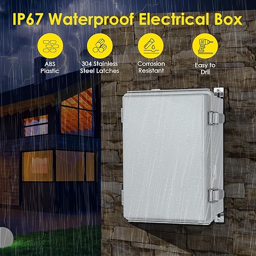 Waterproof Electrical Junction Box, IP67 ABS Plastic Junction Box Enclosure with Aluminum DIN Rail, Mounting Plate, Wall Brackets for WiFi Electronics Project, Grey (16.1''×12.2''×7.1'') - Image 2