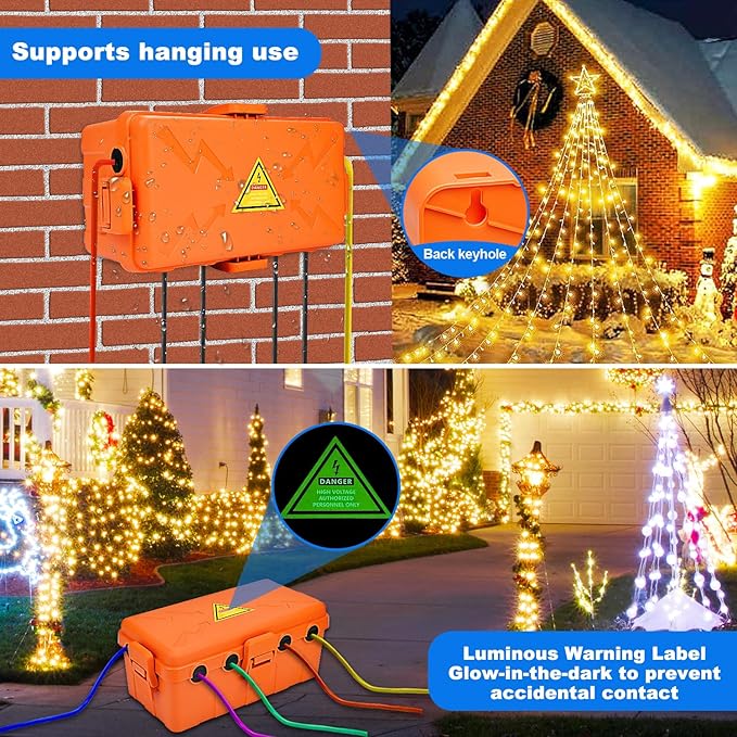 Hrensaw Medium Outdoor Electrical Box(10.6x5.5x4.5inch),Weatherproof Connection Box w/6 Cable Entry,IP54 Waterproof Extension Cord Cover Protect Power Strip,Timer,Plug,Holiday Lights,Orange - Image 6