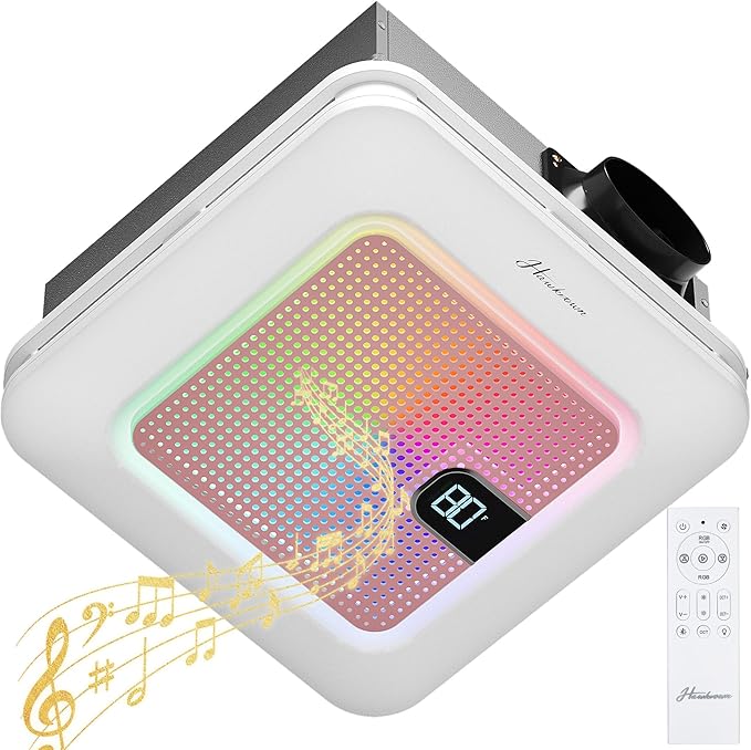Bathroom Exhaust Fan with Bluetooth Speaker, 230 CFM 1.0 Sone Bathroom Exhaust Fan with Light, 3 Dynamic Light, 7 LED Color, 3 Color Temperatures, Nightlight,Remote, Easy Install by FocusonKitchenBathroom