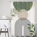 Small Stall Green Boho Shower Curtain 54Wx78H Rv Modern Bohemian Abstract Sage Green Gold Leaves Plant Minimalist Narrow Half Bathroom Decor Geometric Bath Curtain Fabric Polyester 12 Pack Hook by MitpokBrand