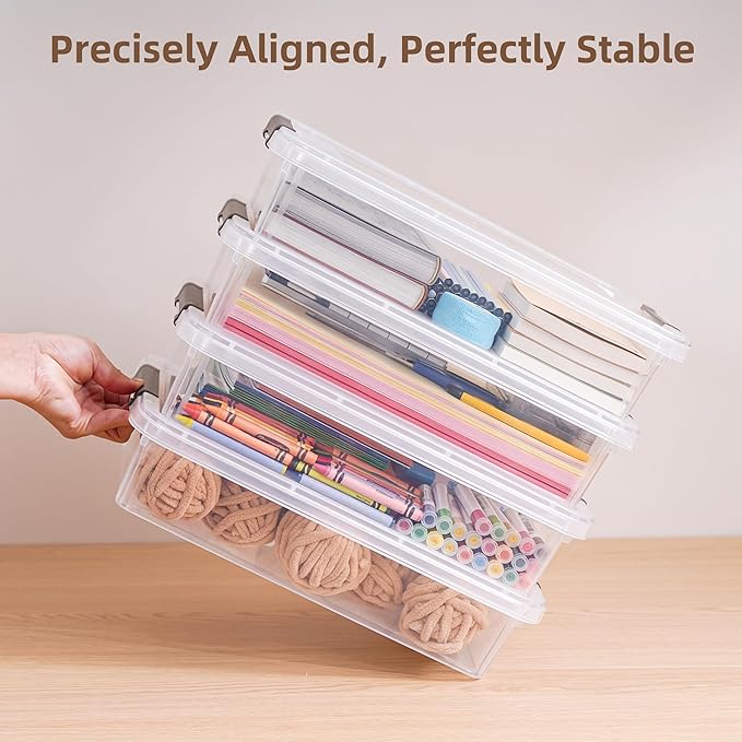 Citylife 3 PCS Plastic Storage Bins with Latching Lids Portable Project Case Clear File Box Stackable Storage Containers for Organizing A4 Paper, Photo, Document, Scrapbook - Image 5
