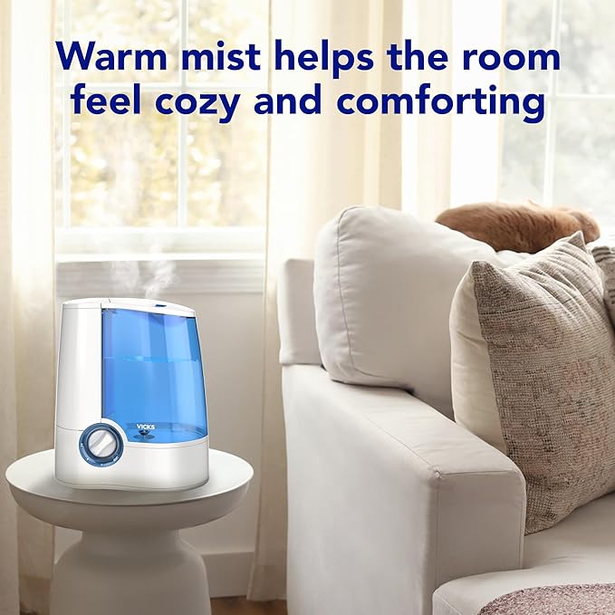 Vicks Warm Mist Humidifier Filter‑Free 1 Gal Tank, Auto Shut‑Off, Night Light, VapoPad and VapoSteam Compatible - Image 3