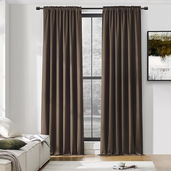 DONREN Patio Blackout Curtain Shades - Home Decoration Thermal Insulated Grommet Blackout Draperies/Drapes for Kitchen (2 Panels, 60 inches x 96 inches, Brown) by DONREN