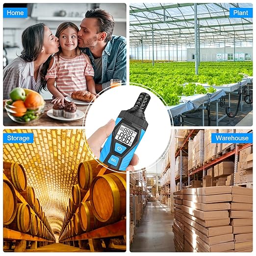 Temperature Humidity Meter - Handheld Thermometer Hygrometer with Ambient, Dew Point, Wet Bulb, High Precision Wet Bulb Thermometer, Dual Display Temperature & Humidity with LCD Backlight - Image 7