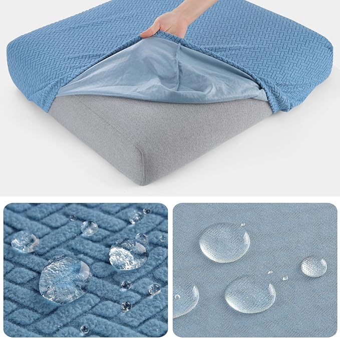Fuloon Waterproof Couch Cushion Covers, Stretch Sofa Seat Cushion Slipcovers Solid Washable Furniture Protector Suitable for Armchair Loveseat Sofa (Blue, 3 Pieces) - Image 3