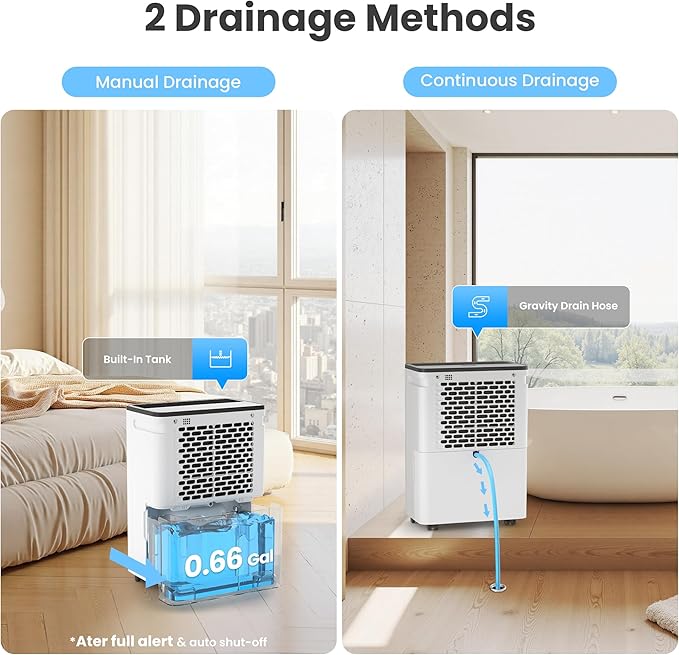 Candy 2000 Sq.Ft Dehumidifiers for Home, 34 Pints Portable Dehumidifier With Continuous/Auto Mode,0.66 Gal Tank, for Bedroom,Bathroom,Basement, Smart Control with Drian Hose Included - Image 4