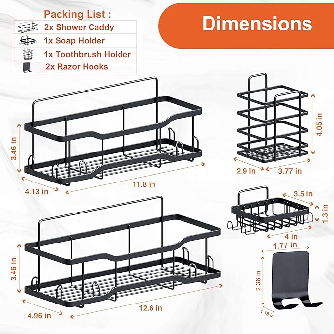 Shower Caddy Bathroom Shelves, The Athena Silken 4 Set, 40LB Capacity, Adhesive Tape - No Drill - Rustproof -Gorgeous Powder Coated 304 Stainless Steel Shower Organizer for kitchen & Home Decor - Grey - Image 4