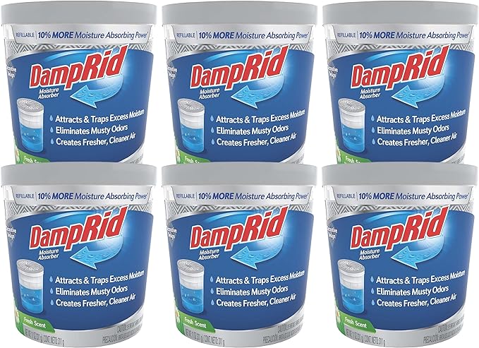 DampRid Refillable Moisture Absorber, 11 oz., 6-Pack – Fresh Scent Moisture Absorbers, 10% More Absorbing Power*, Eliminates Musty Odors for Fresher, Cleaner Air by DampRid