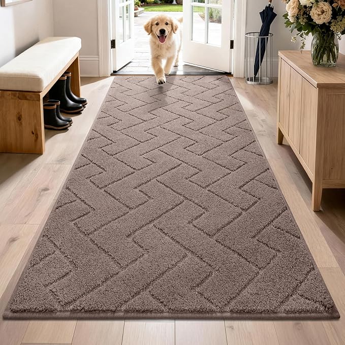 PURRUGS Dirt Trapping Door Mat 32" x 70", Non-Slip Machine Washable Entry Rug, Dog Doormat, Indoor Front Door Mat, Super Absorbent Entryway Rug for Muddy Shoes & Paws, Grayish Brown by PURRUGS